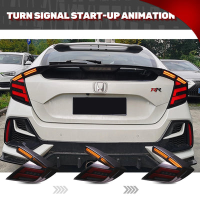 Clignotant séquentiel ambre des feux arrière LED sur une Civic Type R blanche