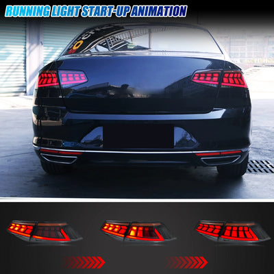 Animation au démarrage des feux arrière LED sur une Passat B8 noire