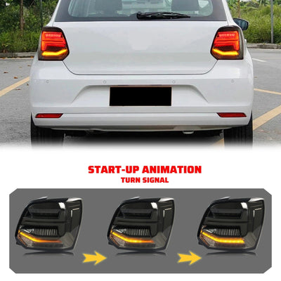 Clignotant séquentiel des feux arrière LED fumés sur une Polo 5 blanche