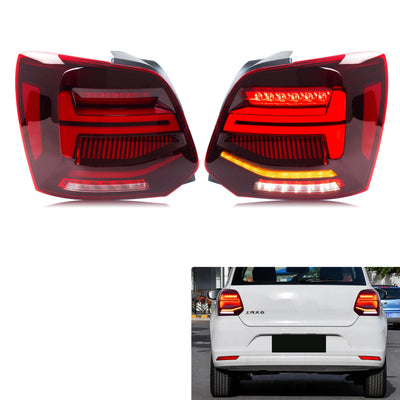 Paire de feux arrière LED rouges pour Polo 5, avec une Polo blanche en fond