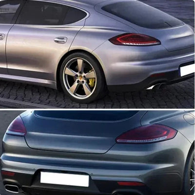 Porsche Panamera grise vue de profil et de l'arrière avec les feux LED