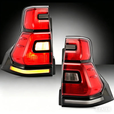 Paire de feux arrière LED Toyota Land Cruiser Prado à lentille rouge et bandeau ambre