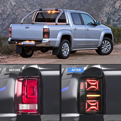 Volkswagen Amarok gris et comparaison du feu d'origine avec le feu LED