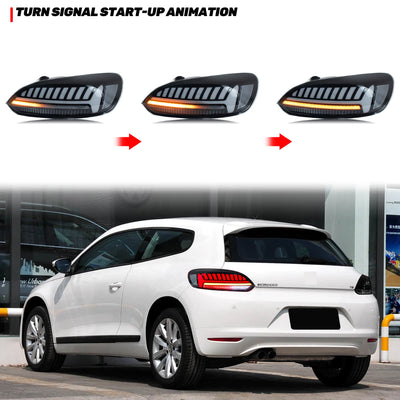 Clignotant séquentiel ambre des feux arrière LED sur un VW Scirocco blanc