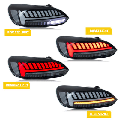 Fonctions des feux arrière LED Scirocco : recul, stop, position et clignotant