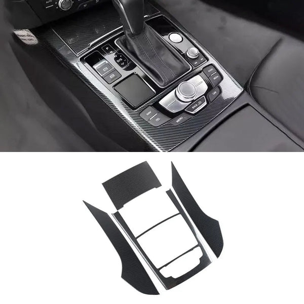 Garniture console centrale Audi A6 C7 en finition carbone, montée et en quatre pièces