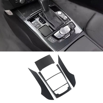Garniture console centrale Audi A6 C7 en finition carbone, montée et en quatre pièces