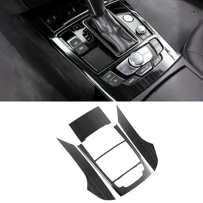 Garniture console centrale Audi A6 C7 en finition noir brossé, montée et en quatre pièces