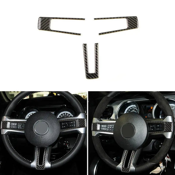 Garniture volant carbone Ford Mustang : trois inserts et leur pose sur volants cuir et suédine