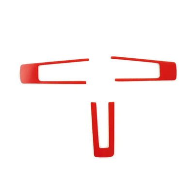 Adhésif rouge au dos des trois inserts carbone pour volant de Ford Mustang