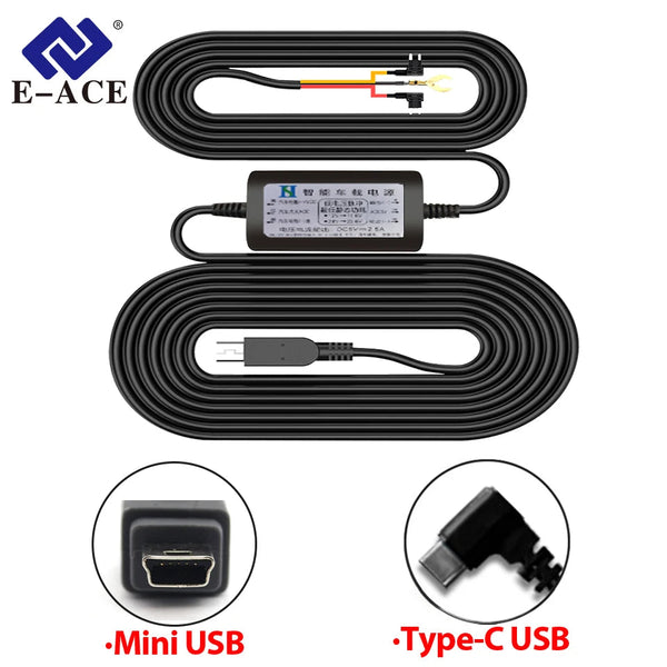Kit de câblage pour dashcam avec convertisseur, embouts Mini USB et USB-C