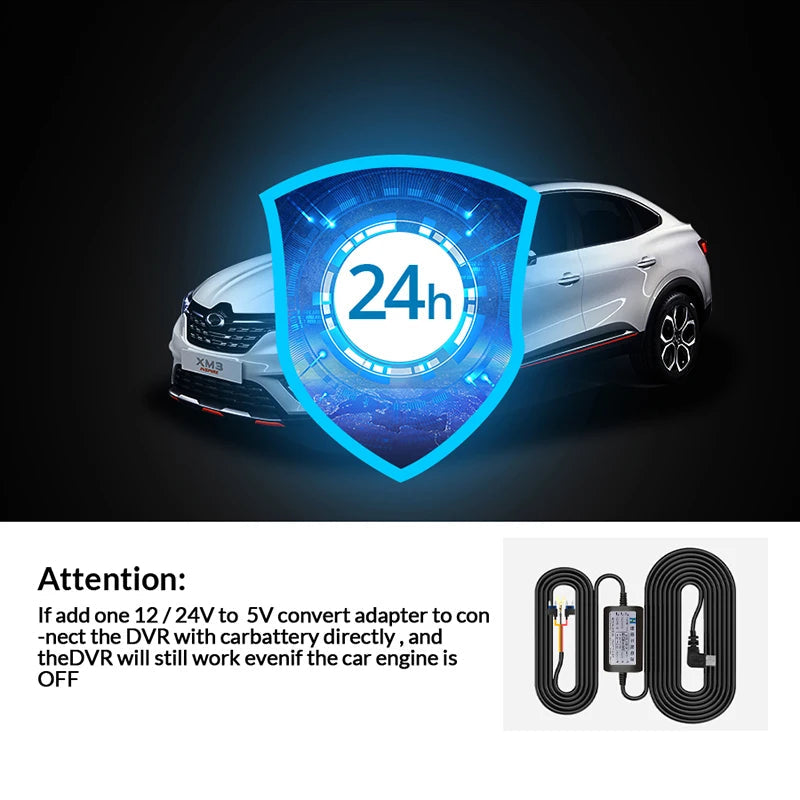 Kit de câblage dashcam pour la surveillance du véhicule 24 heures sur 24, moteur coupé
