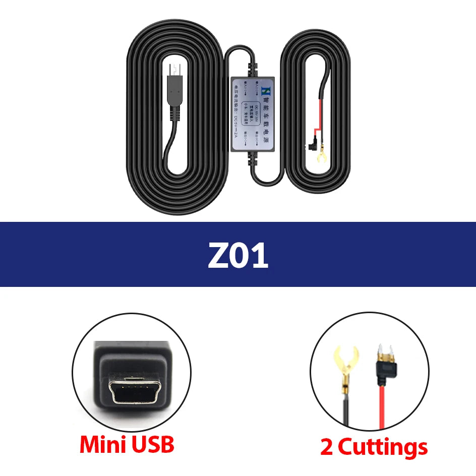 Kit de câblage dashcam Z01 en Mini USB, à deux dérivations sur fusible
