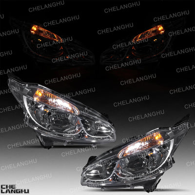 Optiques de phare Peugeot 208 avec leur clignotant ambre allumé