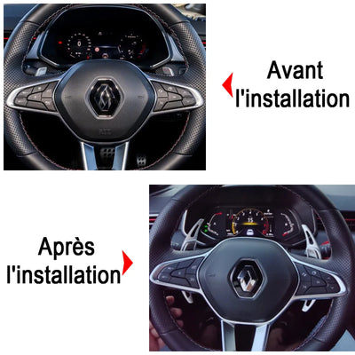 Volant de Renault Clio 5 avant et après la pose des extensions de palette