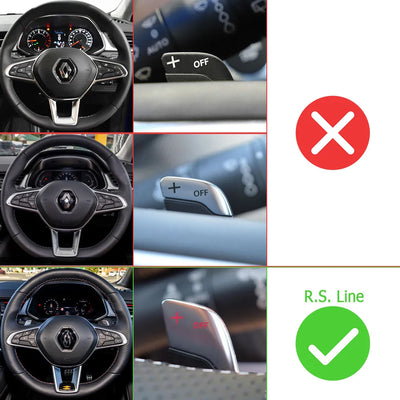 Compatibilité des palettes Renault Clio 5 : seul le volant R.S. Line convient, les deux autres volants sont incompatibles