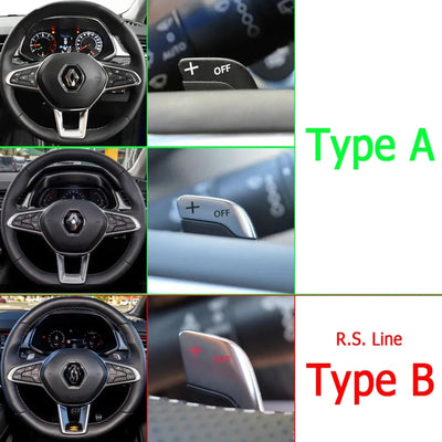 Compatibilité des palettes Renault Clio, Captur et Arkana : volant de type A et volant R.S. Line de type B