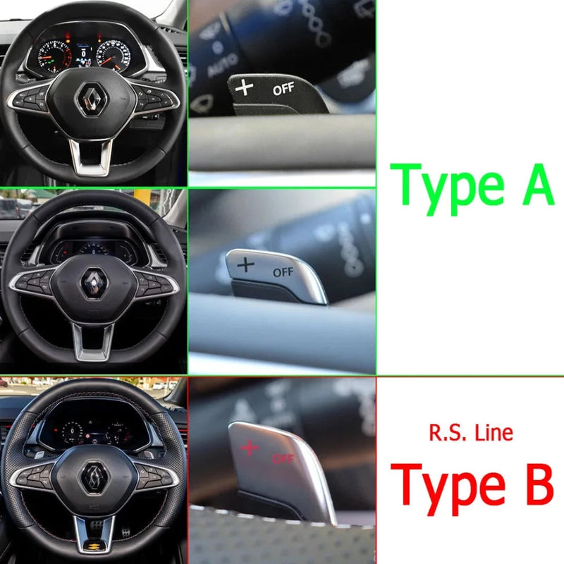 Image de nos palettes au volant Renault, de couleur : rouge, bleu, noir et gris.