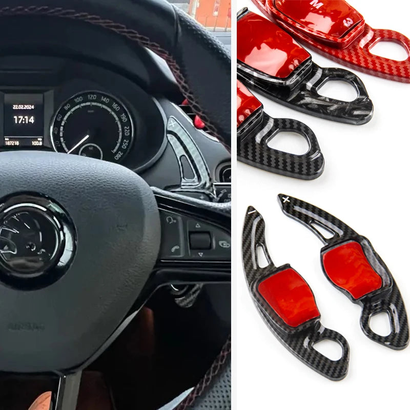 Palettes au volant en carbone montées sur une Skoda Octavia A7, avec les trois finitions disponibles