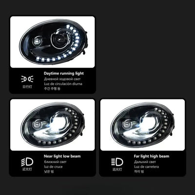 Phare LED Beetle en feux de jour, feux de croisement et feux de route