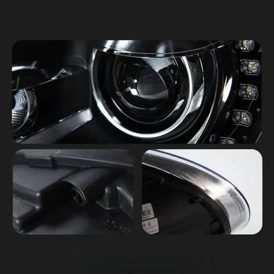 Gros plan sur la lentille du projecteur et le joint du phare LED Beetle