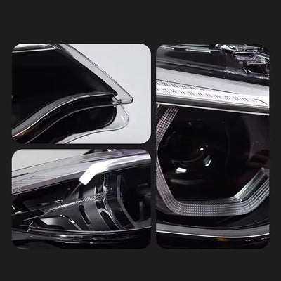 Détails du bandeau lumineux et de la lentille du phare LED BMW F22