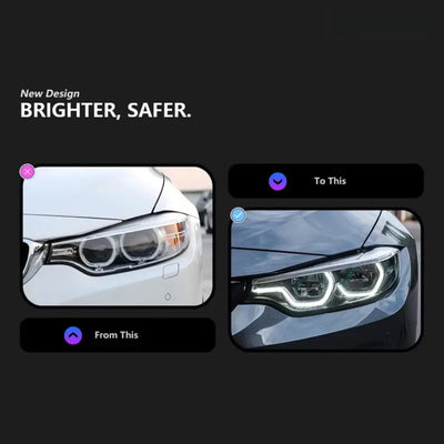 Phare d'origine de la BMW Serie 4 comparé au phare LED à anneaux pleins