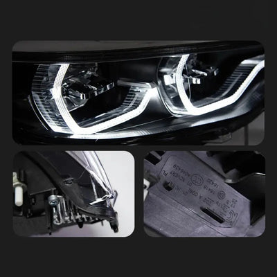 Gros plan sur les anneaux lumineux et le marquage du phare LED BMW F32