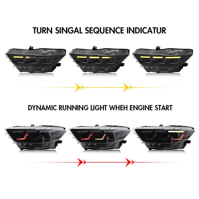 Clignotant séquentiel ambre et animation de démarrage du phare LED Mustang