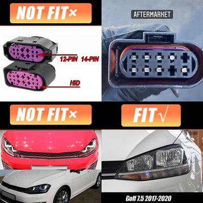 Connecteur 12 broches du phare LED Golf 7.5 comparé au connecteur 14 broches et xénon