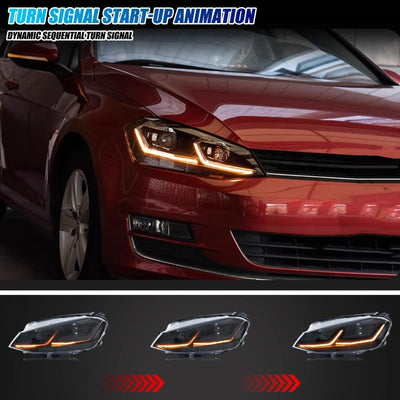 Clignotant séquentiel ambre du phare LED sur une Golf 7 rouge