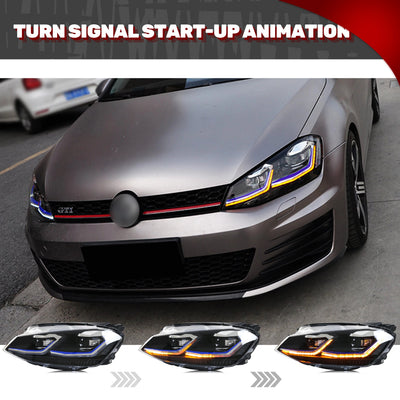 Clignotant séquentiel ambre du phare LED à liseré bleu sur une Golf GTI brune