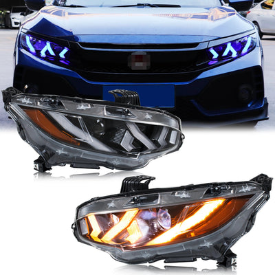 Paire de phares LED Honda Civic 10 à chevrons lumineux et réflecteur ambre