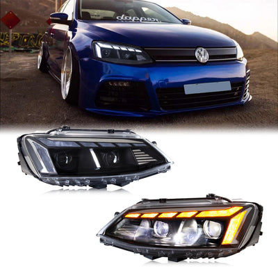 Paire de phares LED Jetta 6 à double U lumineux, l'un avec clignotant ambre allumé