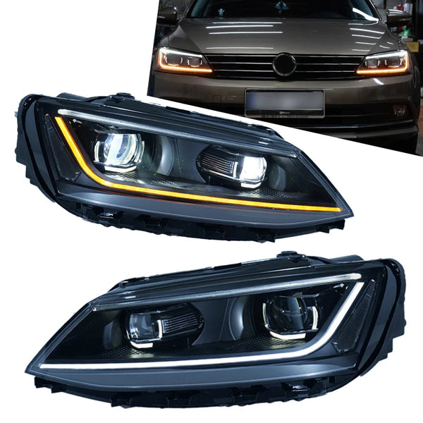 Paire de phares LED Jetta 6 à bandeau lumineux continu et double lentille