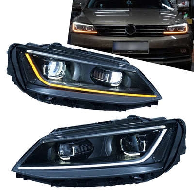Paire de phares LED Jetta 6 à bandeau lumineux continu et double lentille