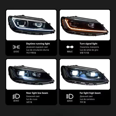 Phare LED Jetta 6 en feux de jour, clignotant, feux de croisement et de route