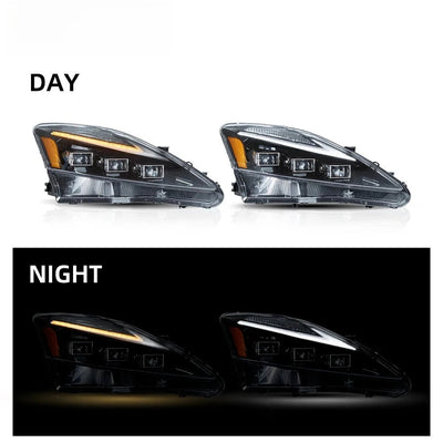 Phares LED Lexus IS de jour et de nuit, bandeau blanc puis clignotant ambre