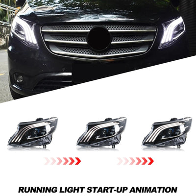 Animation des bandeaux lumineux au démarrage sur un Mercedes Vito noir