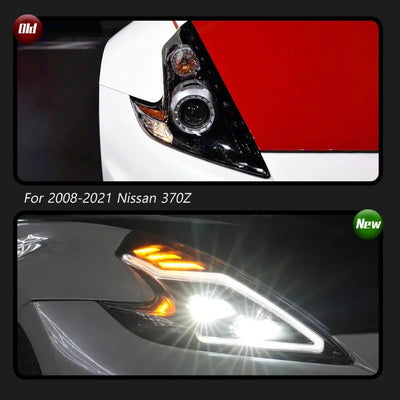 Phare d'origine du Nissan 370Z comparé au phare LED à liseré lumineux