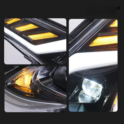 Gros plans sur les segments ambre, le liseré et la lentille du phare LED 370Z