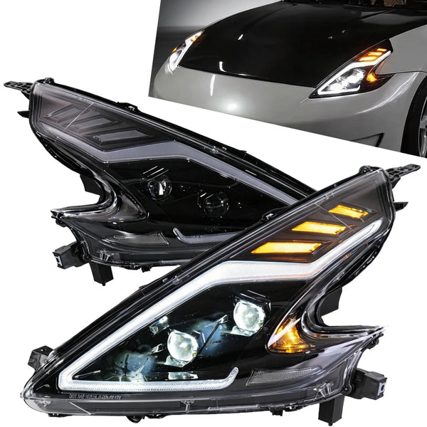Paire de phares LED Nissan 370Z à liseré lumineux et segments ambre