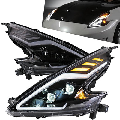 Paire de phares LED Nissan 370Z à liseré lumineux et segments ambre