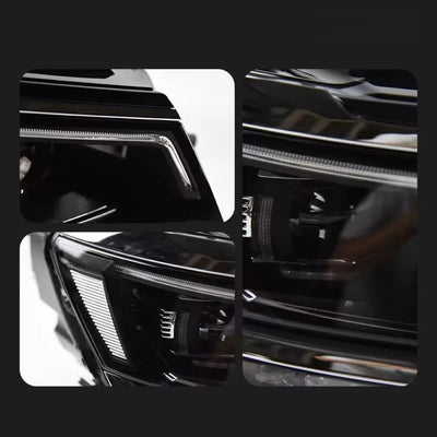 Détails du phare LED Tiguan : bandeau lumineux, grille intérieure et lentille