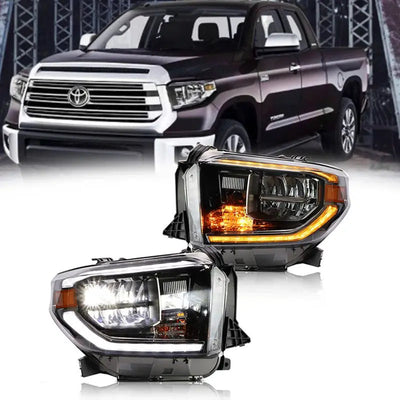Paire de phares LED Toyota Tundra, l'un en feux de jour, l'autre en clignotant ambre