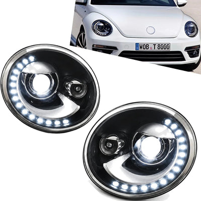 Paire de phares LED Volkswagen Beetle à couronne de diodes blanches