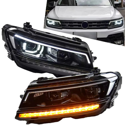 Paire de phares LED Volkswagen Tiguan, l'un en feux de jour, l'autre en clignotant ambre