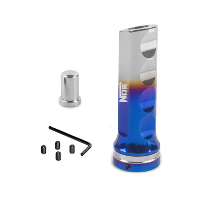 Poignée de frein à main JDM finition bleu brûlé dégradée vers le chrome, embout argent
