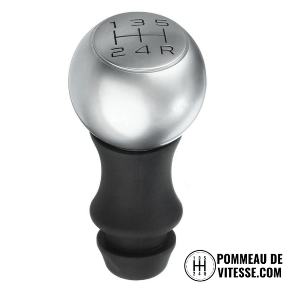 Pommeau de vitesse 307 cc argent satiné avec schéma 5 vitesses gravé et tige noire galbée
