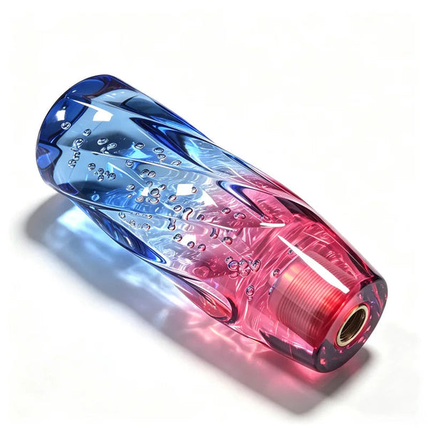 Pommeau de vitesse acrylique transparent torsadé, dégradé bleu et rose